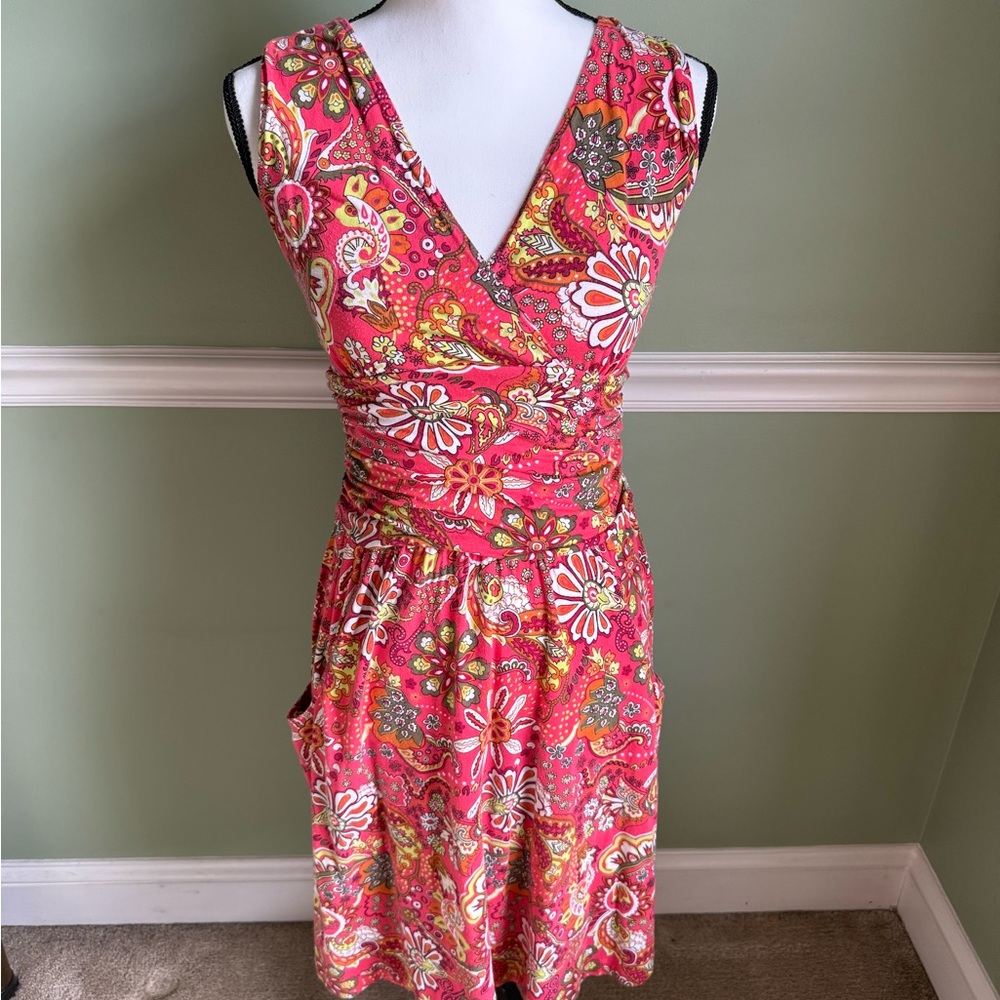 Athleta Orange Pink Ruched Wrap Sundress